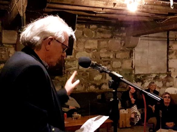 Frank  Thompson at the October edition of Words Out Loud.